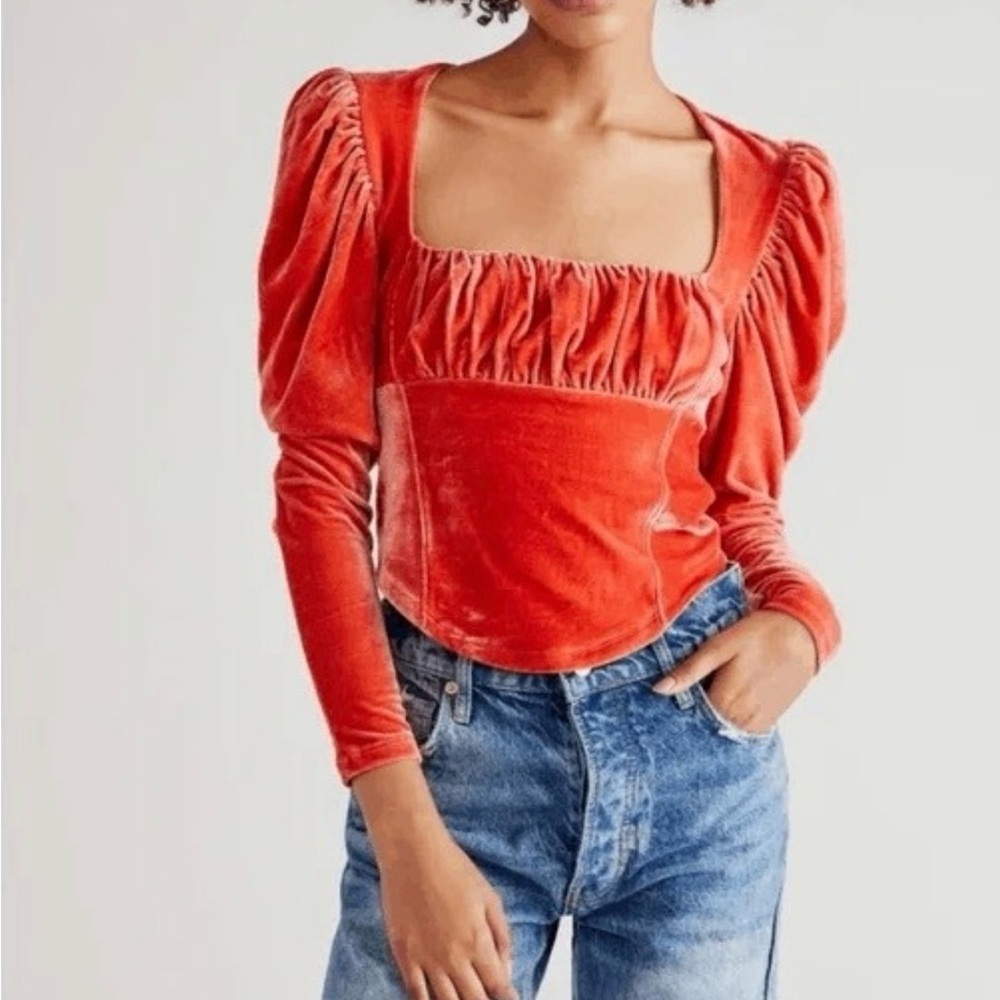 Free People Hold Me Top – Crush Blush Velvet | Size M